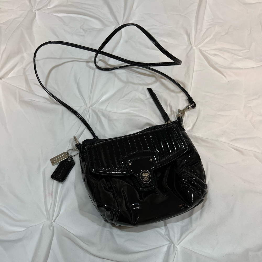 Coach Black Patent Leather Silver Hardware Crossbody Purse